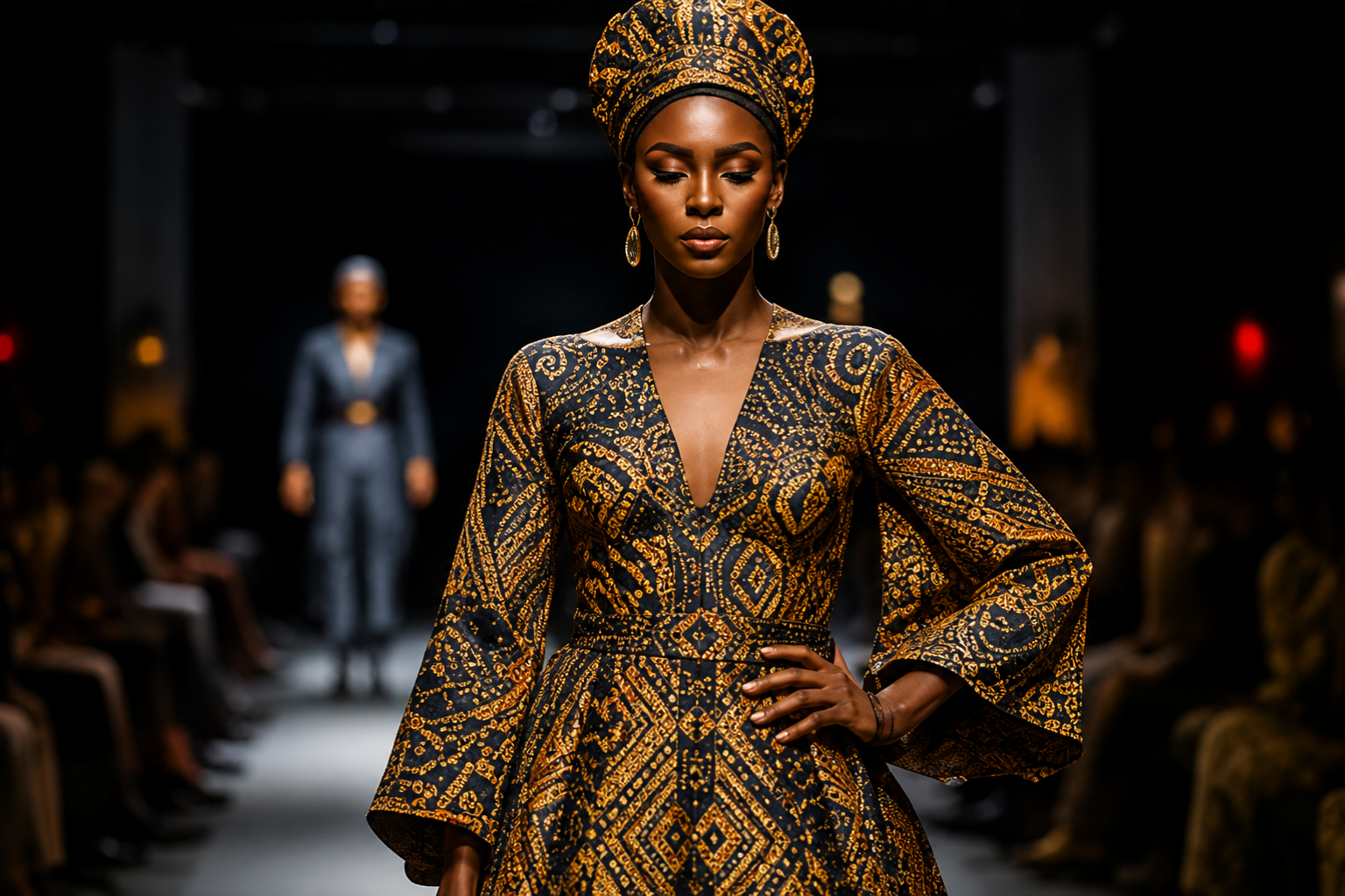 Model wearing African-inspired fashion on the runway