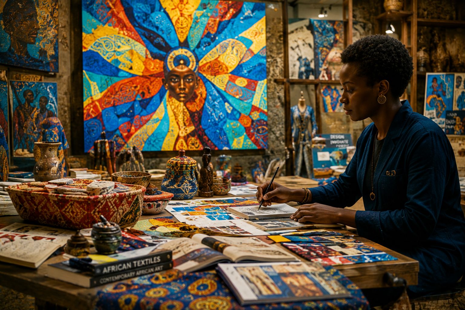 Artist painting pottery in a studio